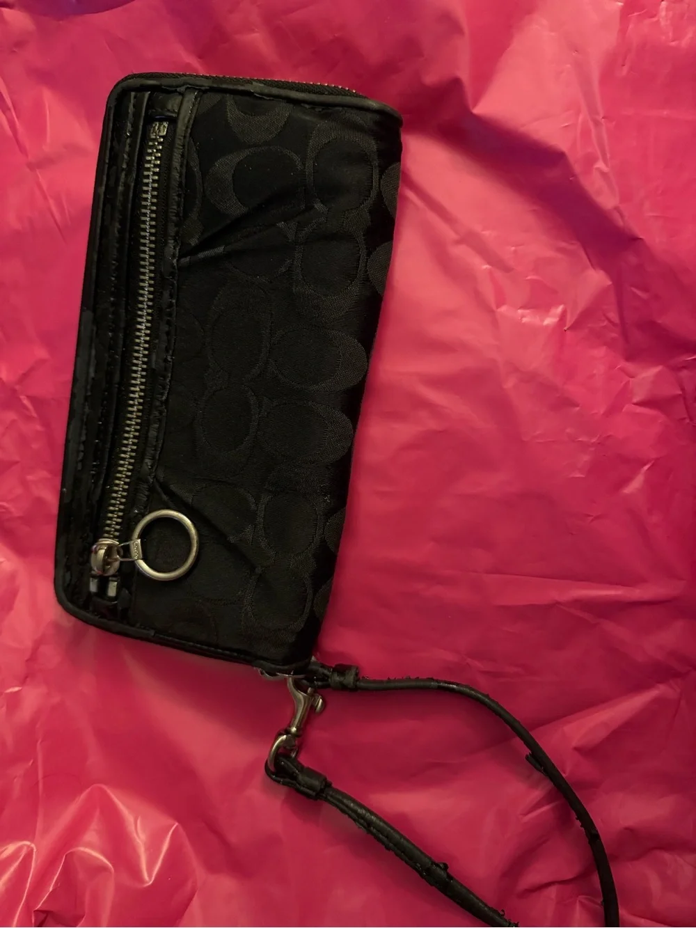 Coach Black Signature Wristlet Wallet - Good Used Condition